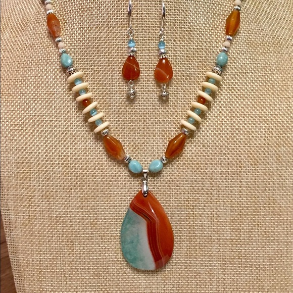 JK Designs Jewelry - SOLD TO LADYBUG Cinnamon & Aqua Necklace